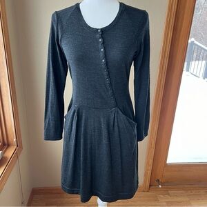 ibex Dress Women’s S 100% Merino Wool Assymetrical Snaps Pockets Dark Gray Black